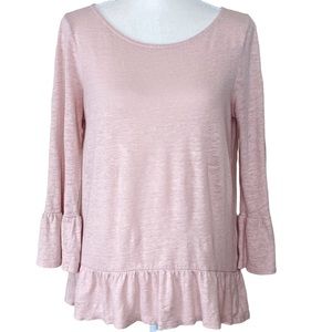 Boden Blush Pink Slub Knit Linen Pullover Peplum Flouncy Lagenlook Top Size XS